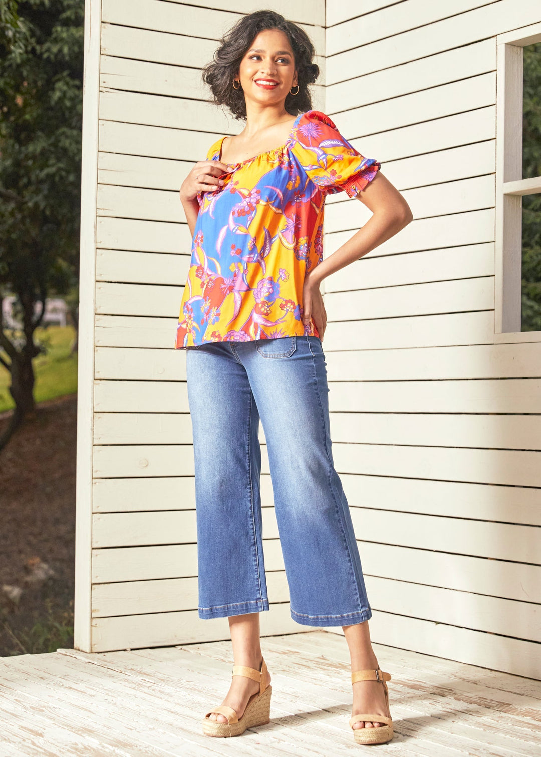 In All My Vibrance Peasant Blouse in Bali Floral (Final Sale) — gallery
