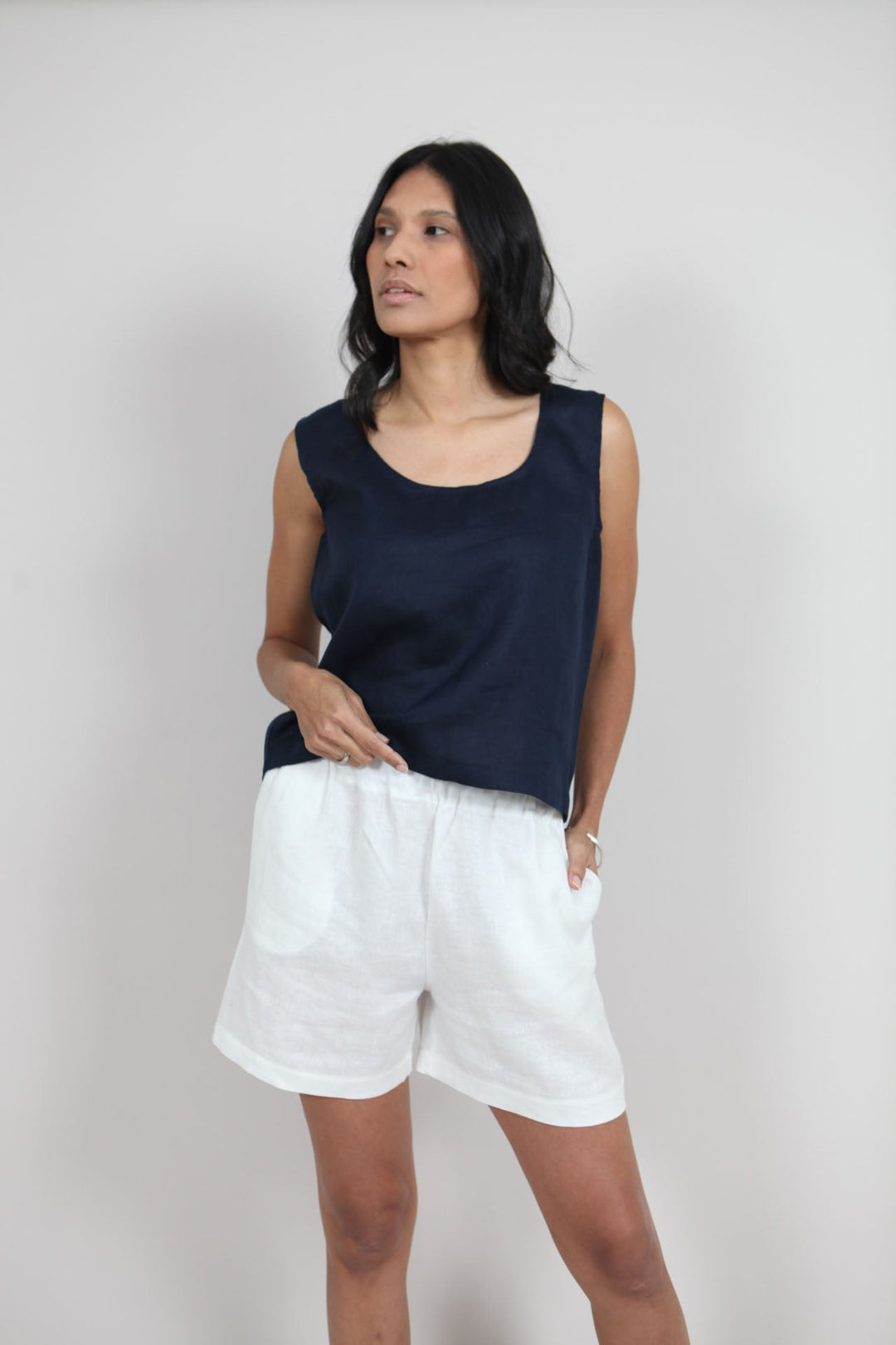 Gracie Linen Top | Sleeveless Linen Top — Midnight Blue