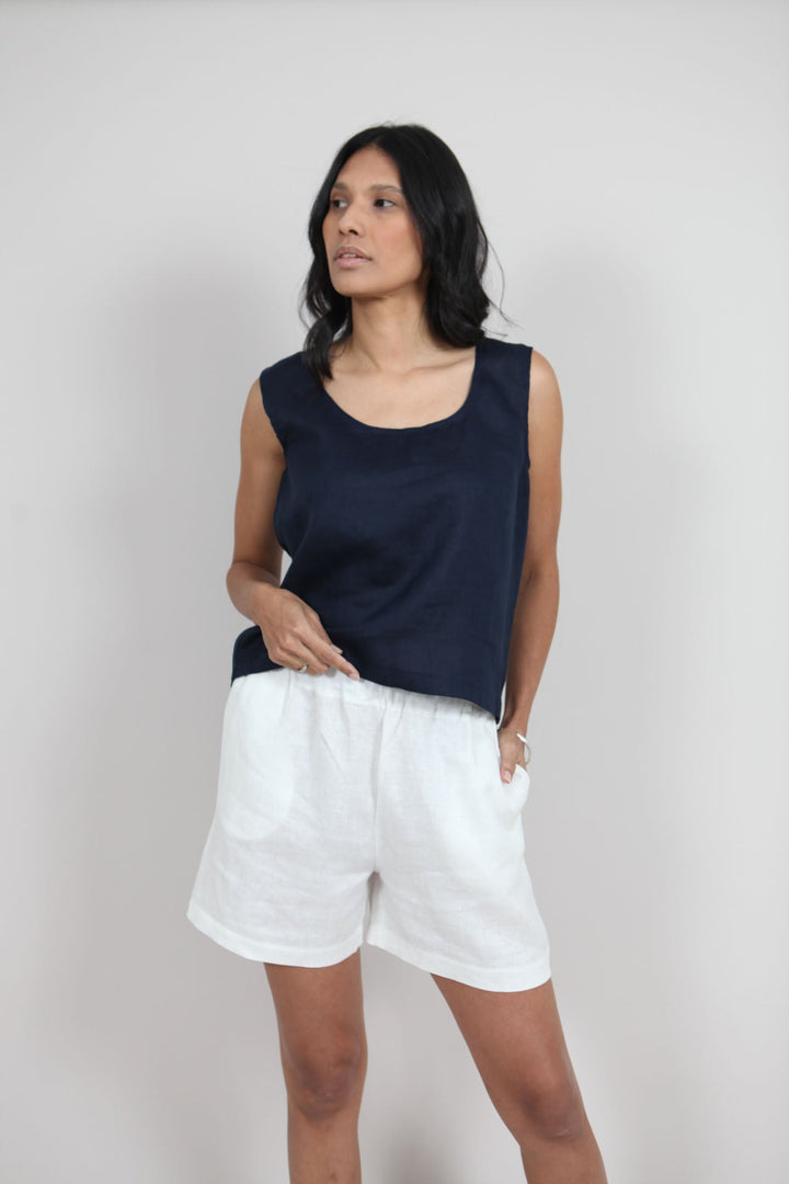 Gracie Linen Top | Sleeveless Linen Top — Midnight Blue