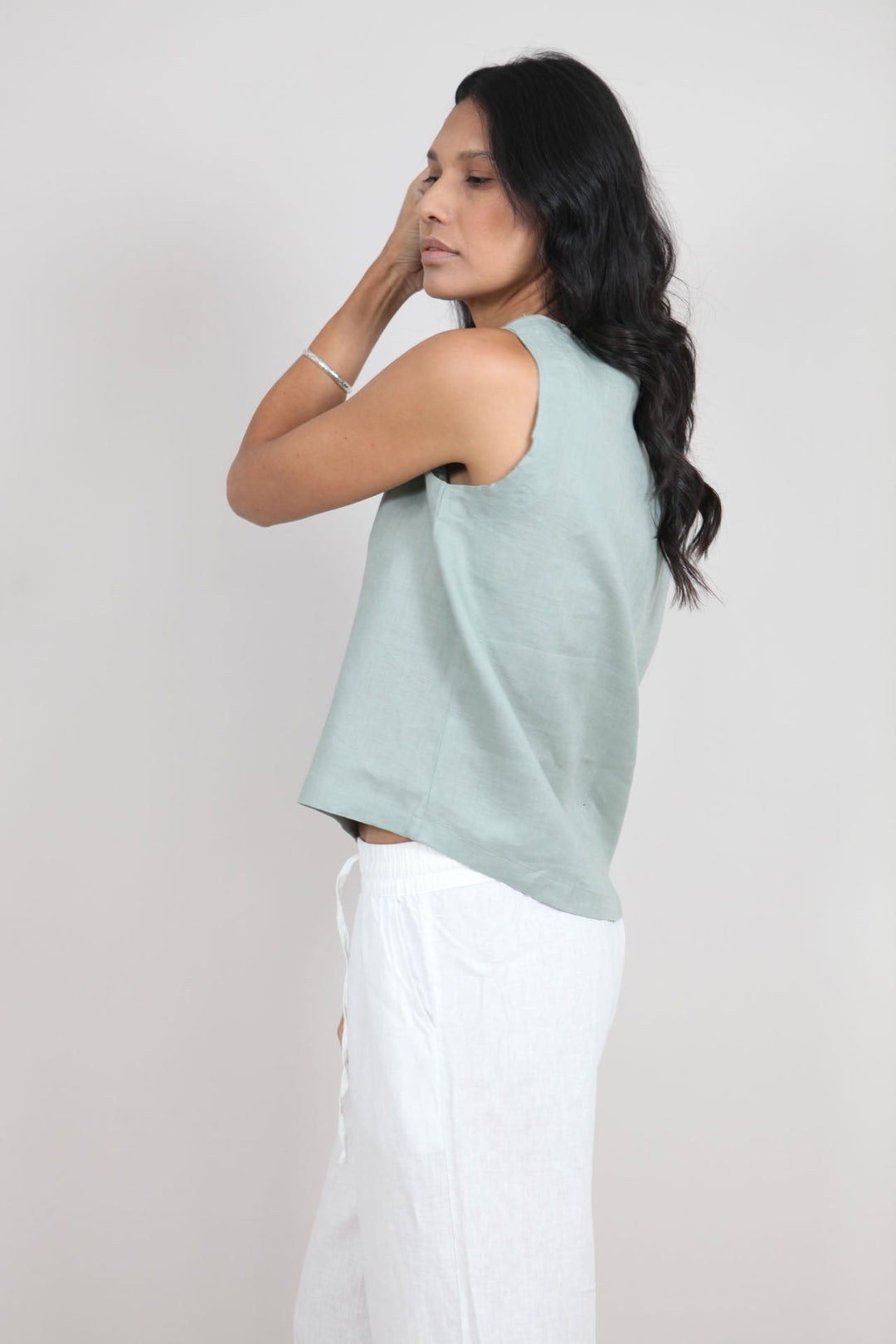 Gracie Linen Top | Sleeveless Linen Top — Olive Green