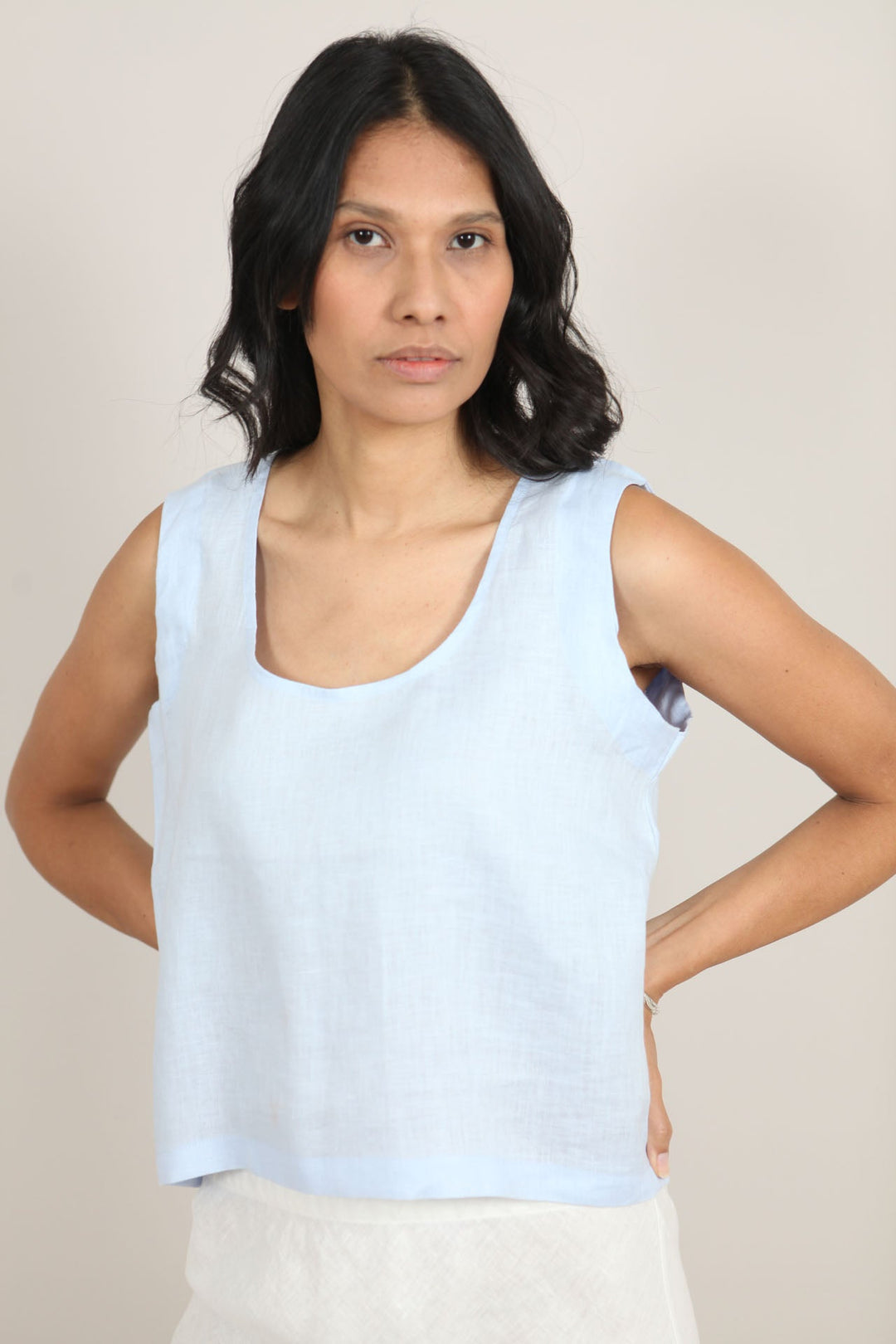 Gracie Linen Top for Women - Sky Blue