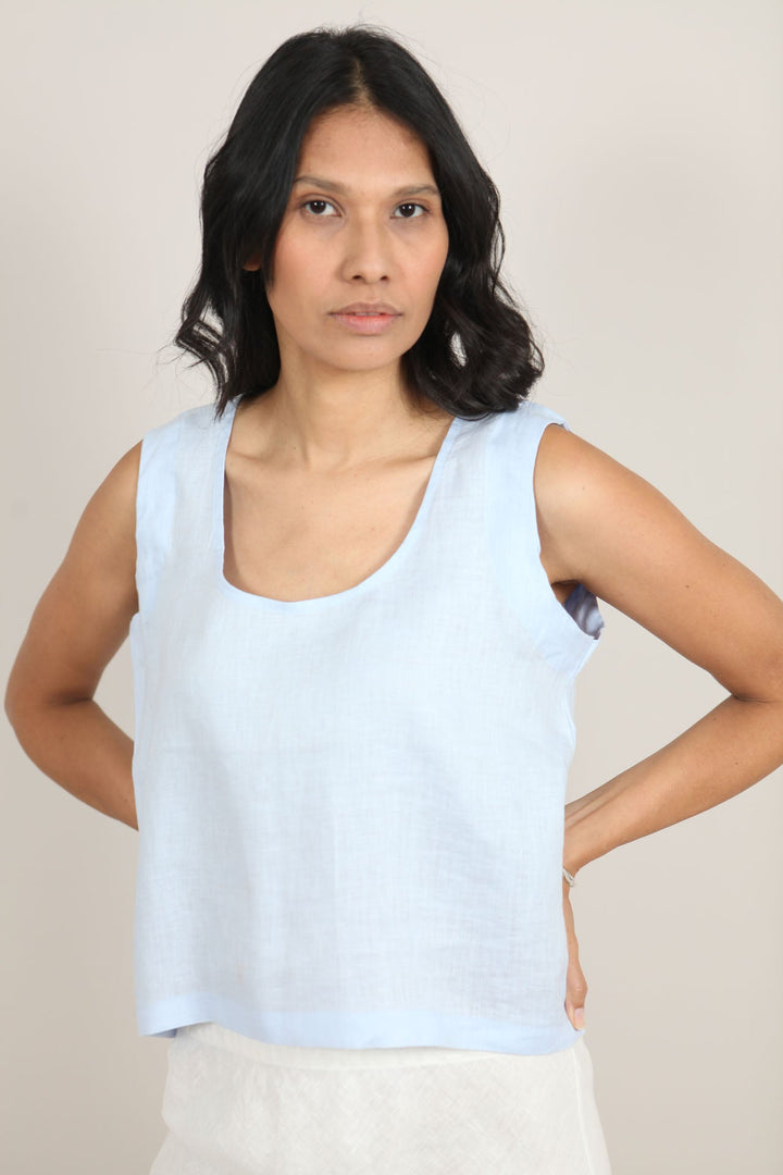 Gracie Linen Top for Women - Sky Blue