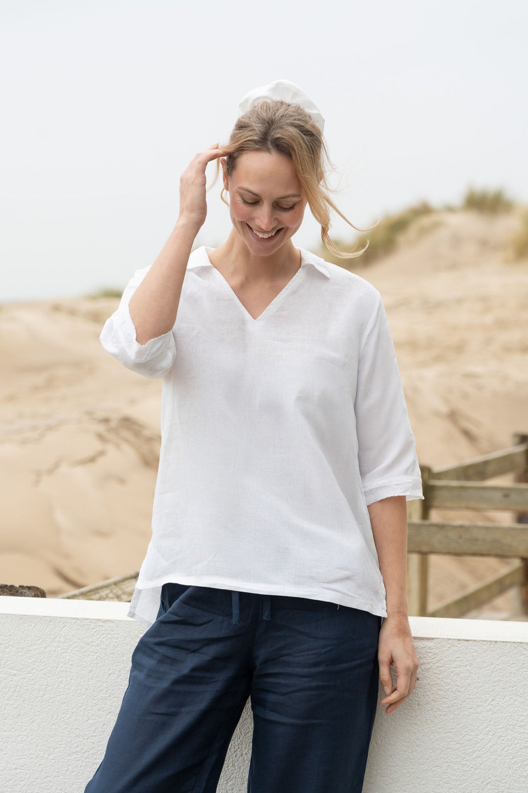 Lizzie Linen Shirt Top for Women - Oyster White