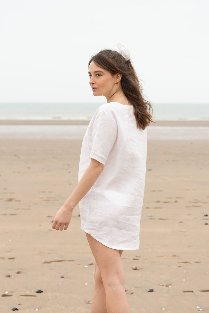 Nattie Linen Longline Top | Longline Linen Top — Oyster White