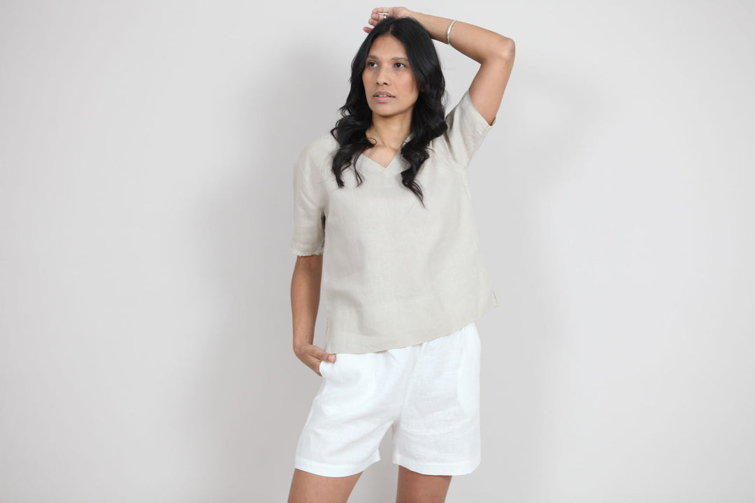 Sallie Linen Top | V-Neck Top — gallery