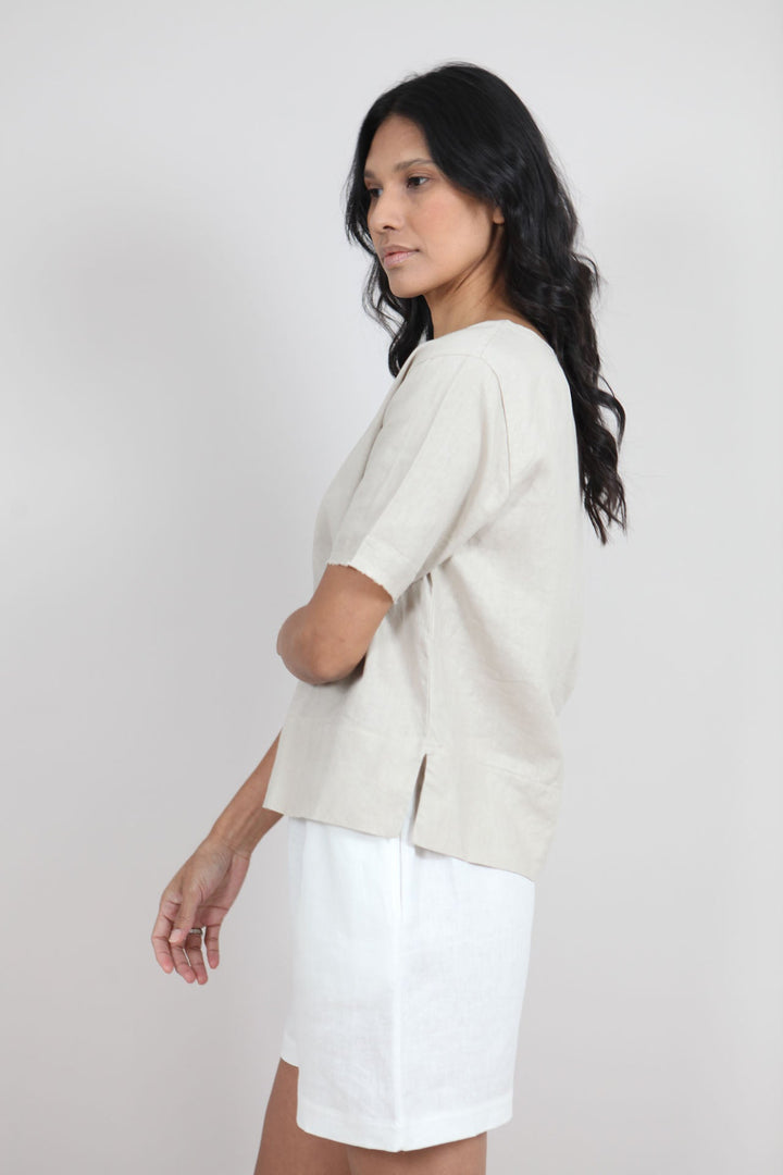 Sallie Linen Top | V-Neck Top — gallery