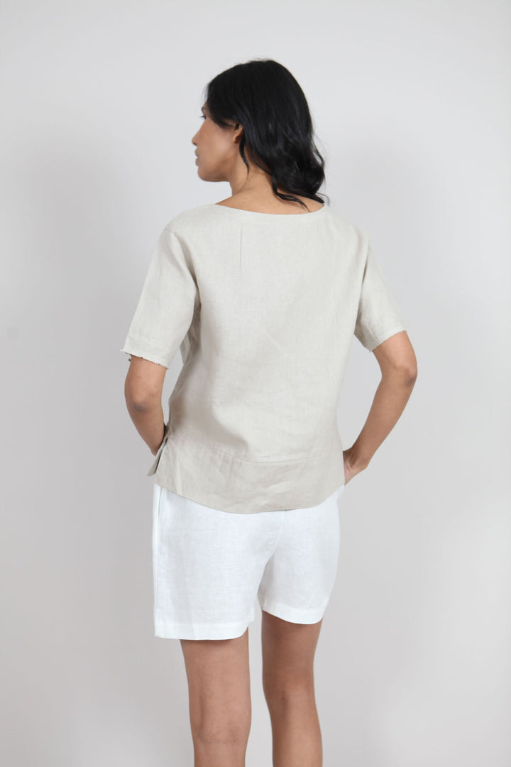 Sallie Linen Top | V-Neck Top — gallery