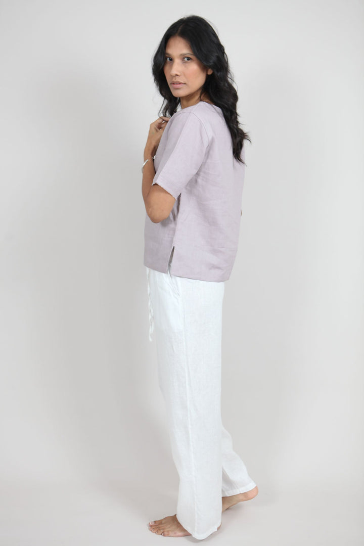 Sallie Linen Top | V-Neck Top — gallery