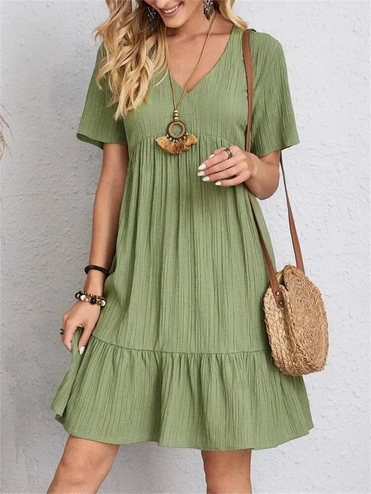 Aurelia Classic V-Neck Slim Shaping Dress for Women - Green