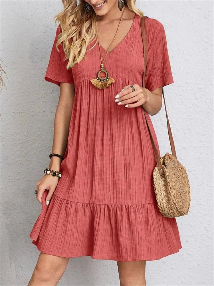 Aurelia Classic V-Neck Slim Shaping Dress for Women - Red