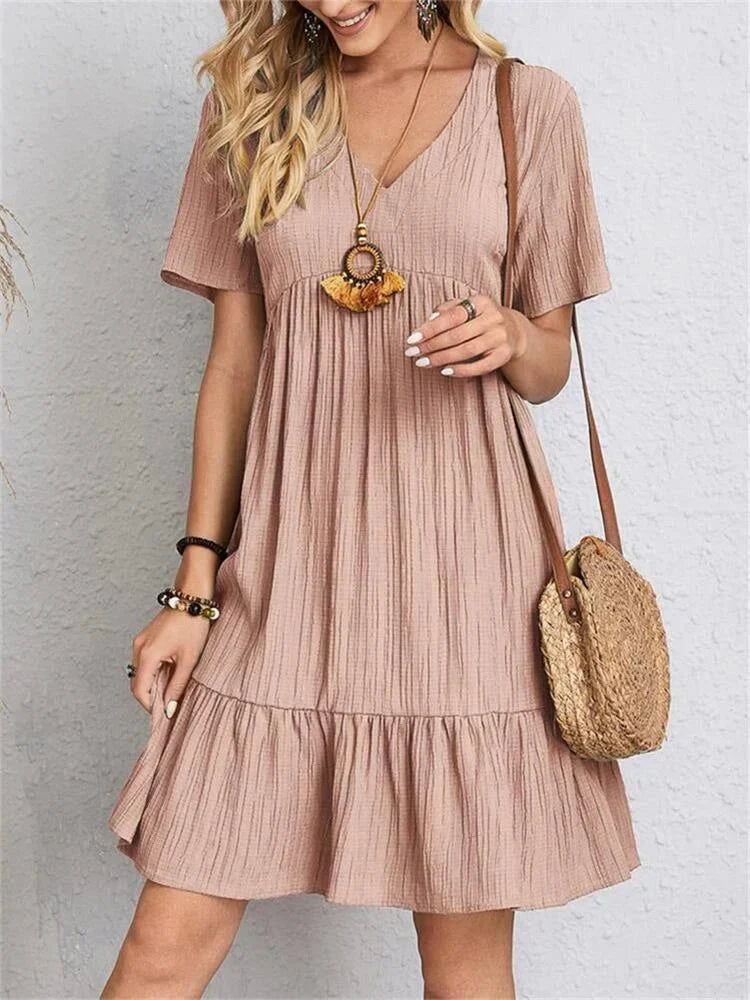 Aurelia Classic V-Neck Slim Shaping Dress for Women - Rose Gold