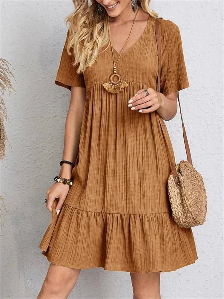 Aurelia Classic V-Neck Slim Shaping Dress for Women - Hazel Brown