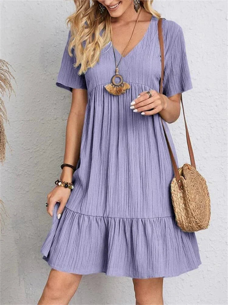 Aurelia Classic V-Neck Slim Shaping Dress for Women - Purple