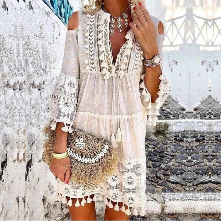 Boho Lace Mini Dress with Intricate Overlay Detail