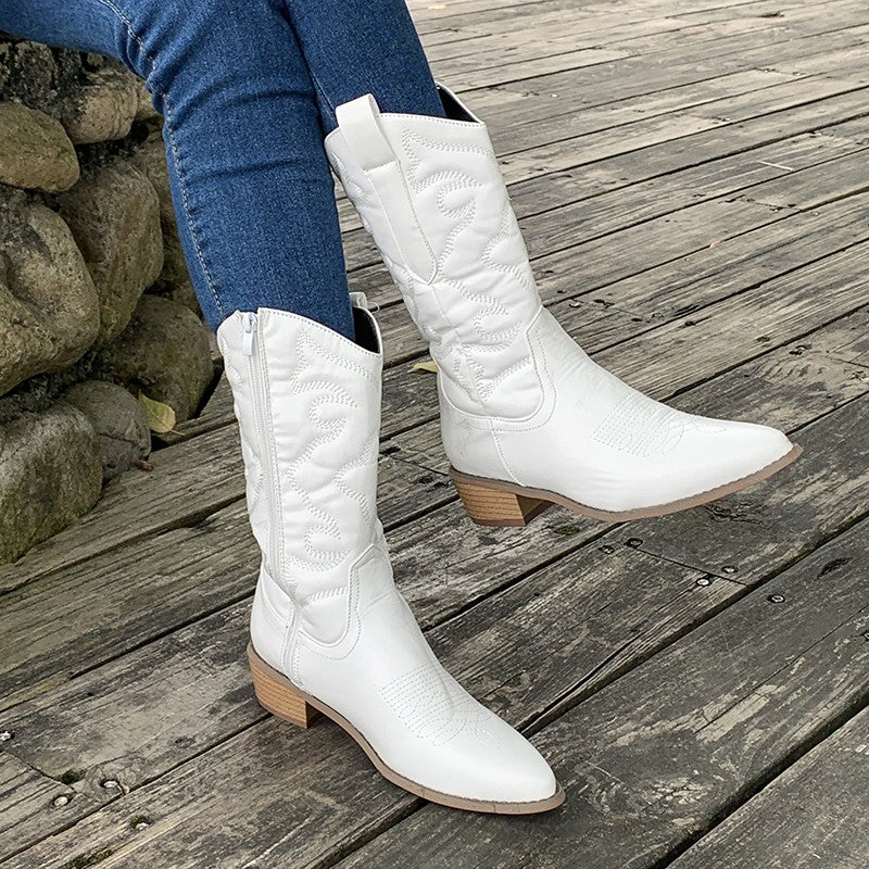 Metallic Cowboy Boots with Block Heel for Women