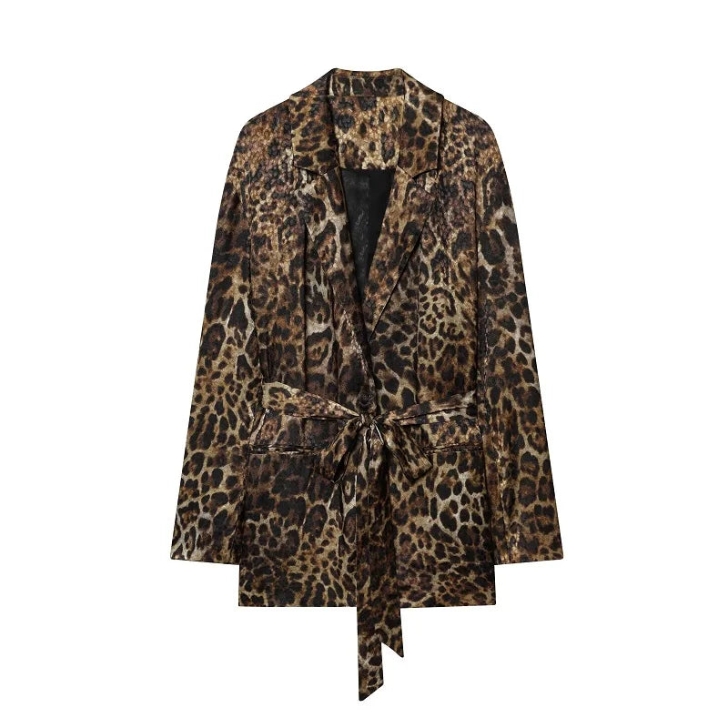Leopard Print Blazers Outfit Straight Leg Pants Sets Trousers for Women - gallery