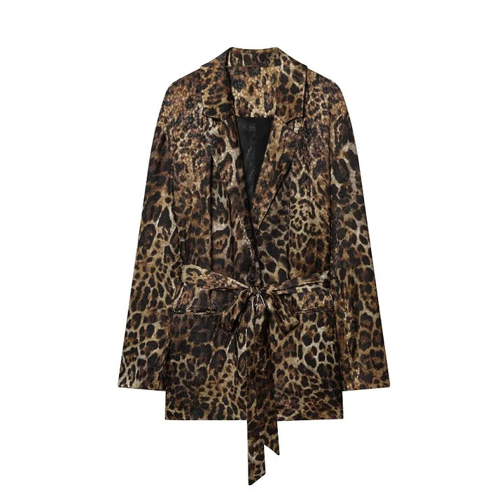 Leopard Print Blazers Outfit Straight Leg Pants Sets Trousers for Women - gallery