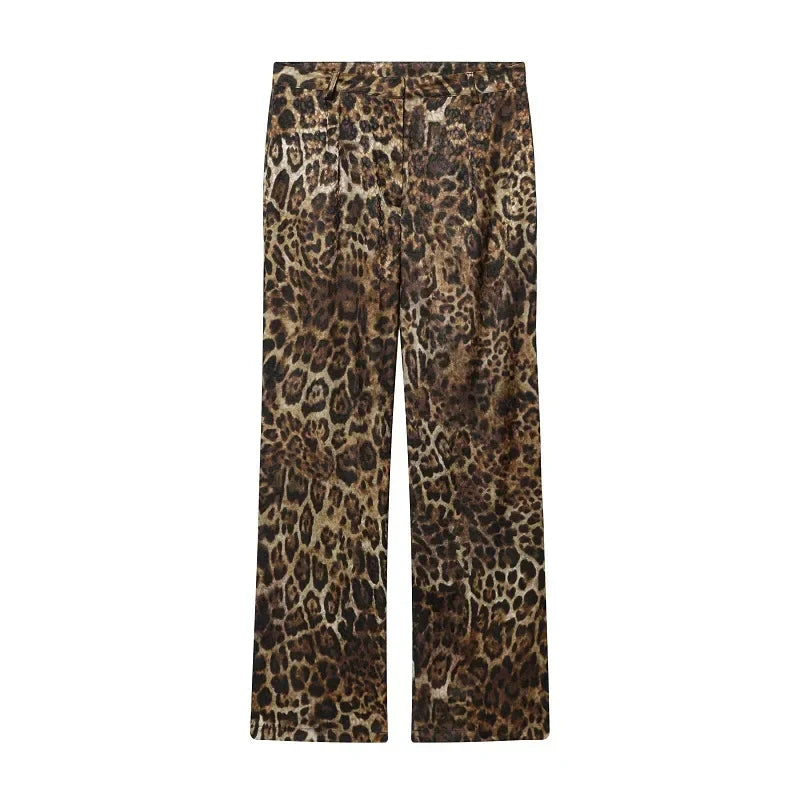 Leopard Print Blazers Outfit Straight Leg Pants Sets Trousers for Women - gallery