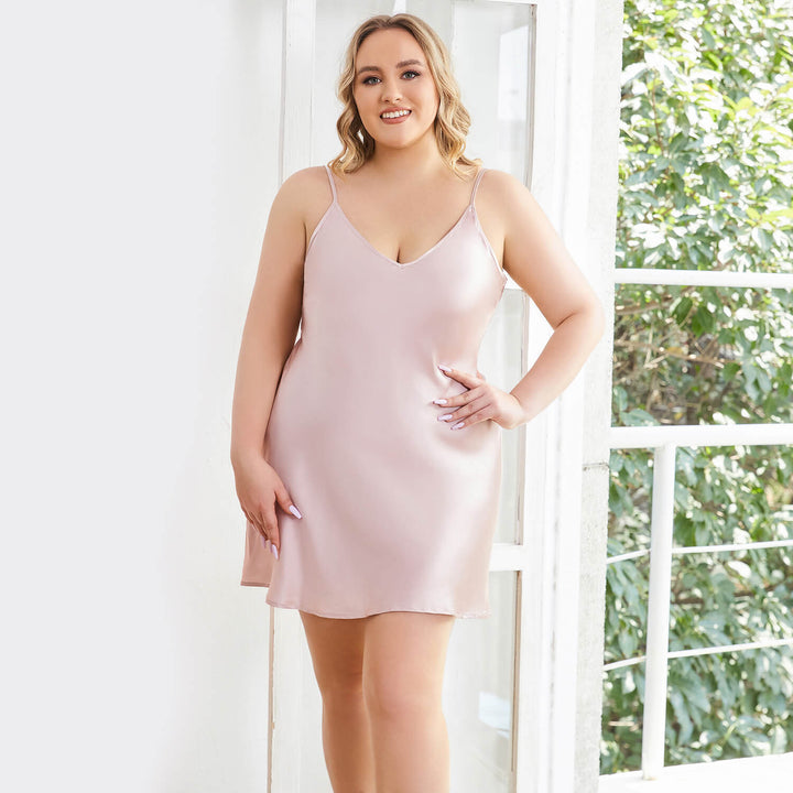 Women Plus Size Silk Nightgown V Neck Strap Silk Nighties — gallery