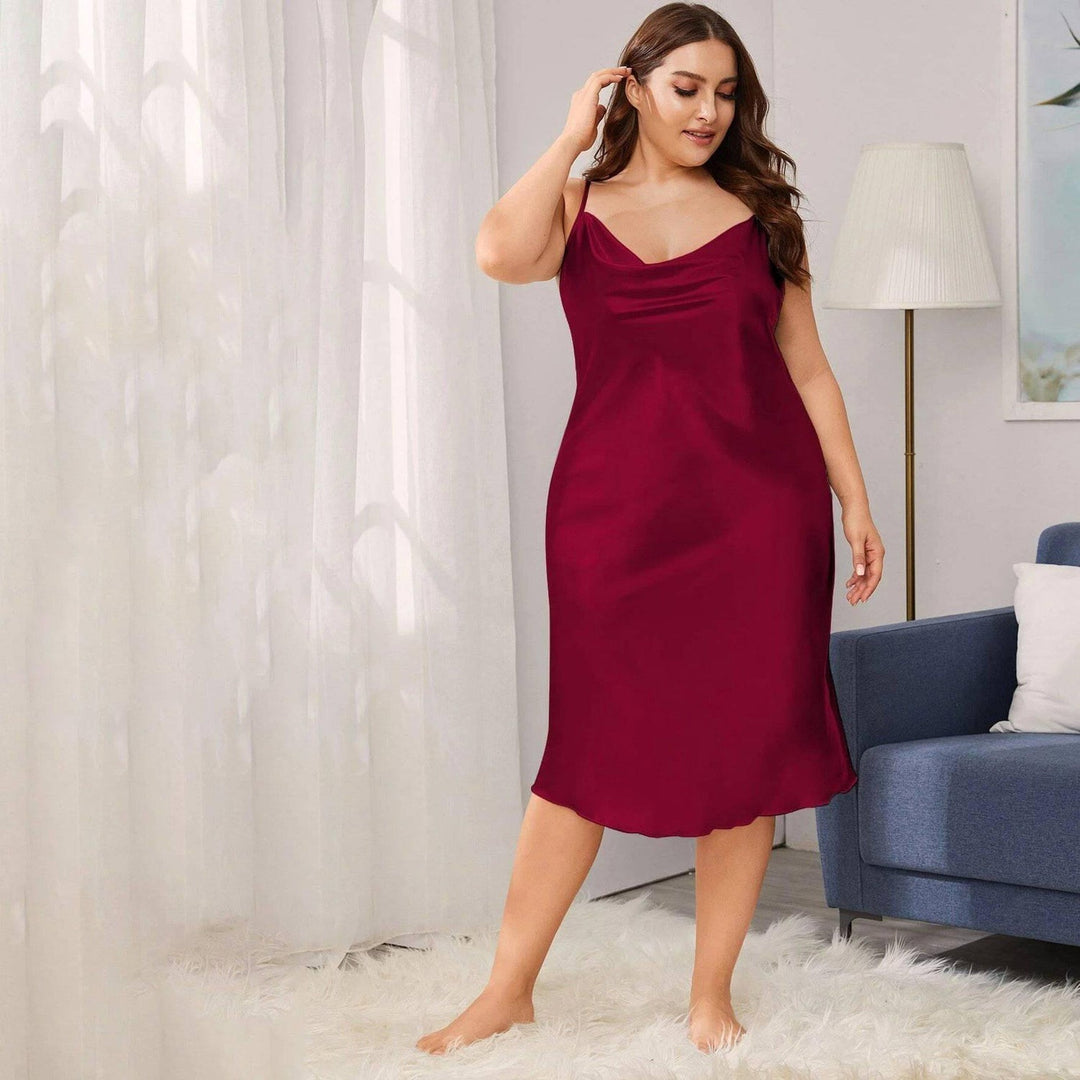 Women's Cowl Neck Plus Size Silk Nightgown Slip Dress — Claret