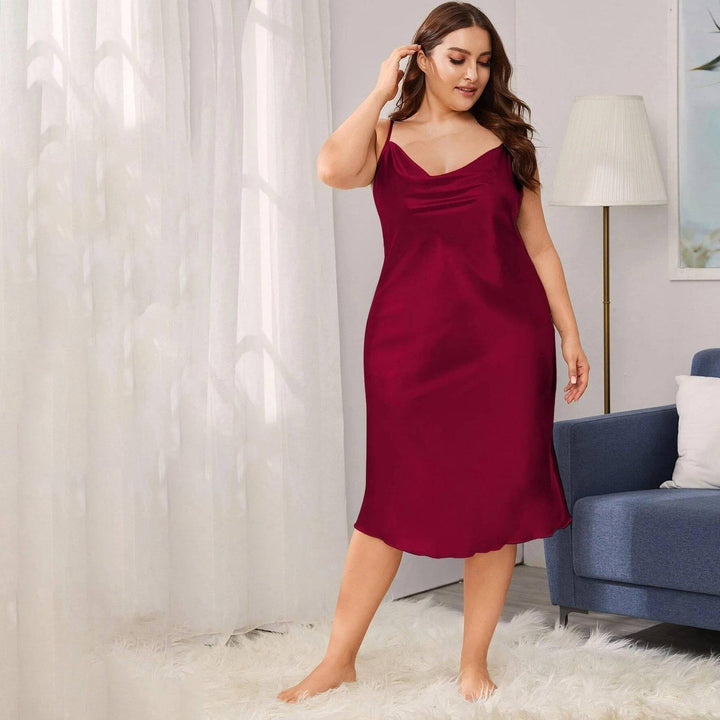Women's Cowl Neck Plus Size Silk Nightgown Slip Dress — Claret